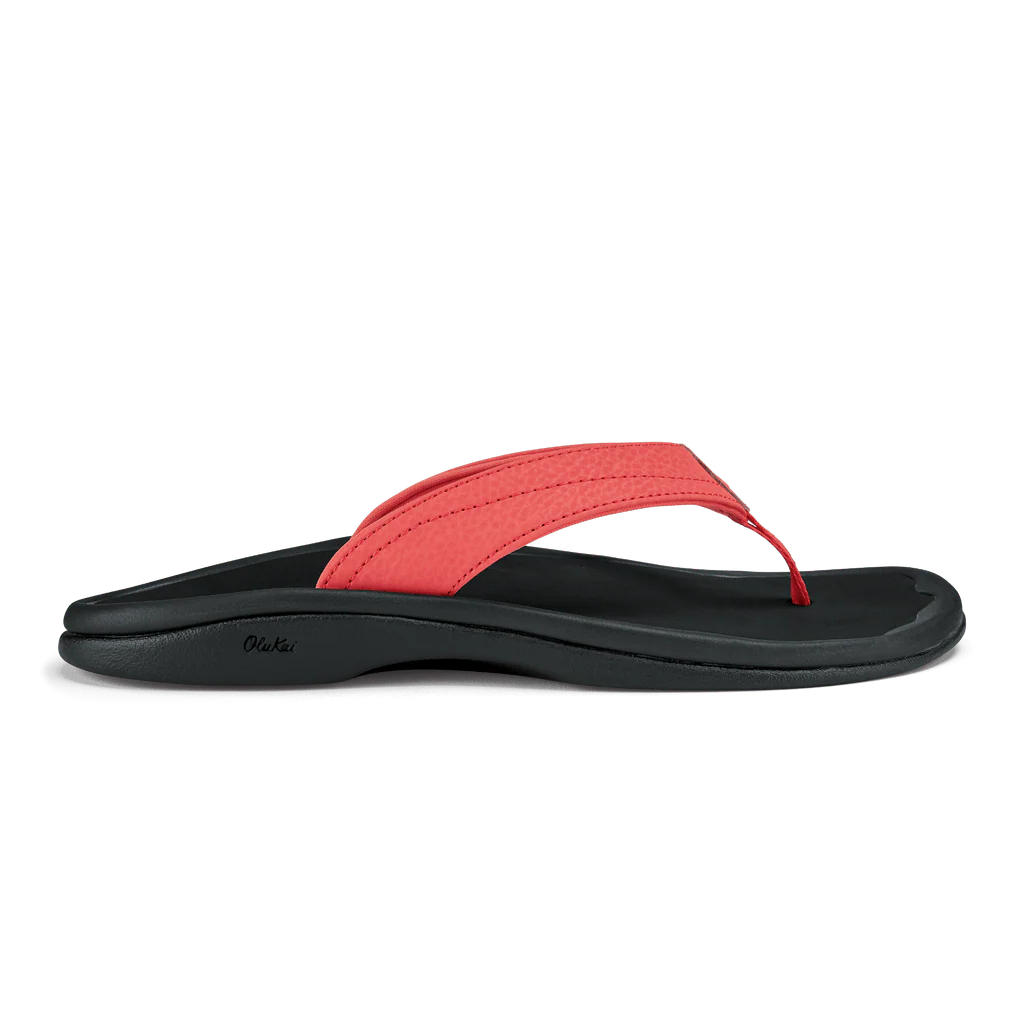 OluKai Women's Ohana Sandals- Hot Coral/Black