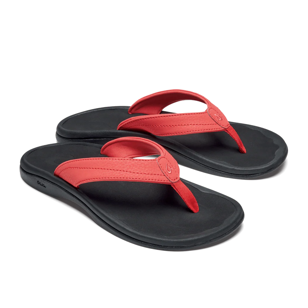OluKai Women's Ohana Sandals- Hot Coral/Black - Image 2