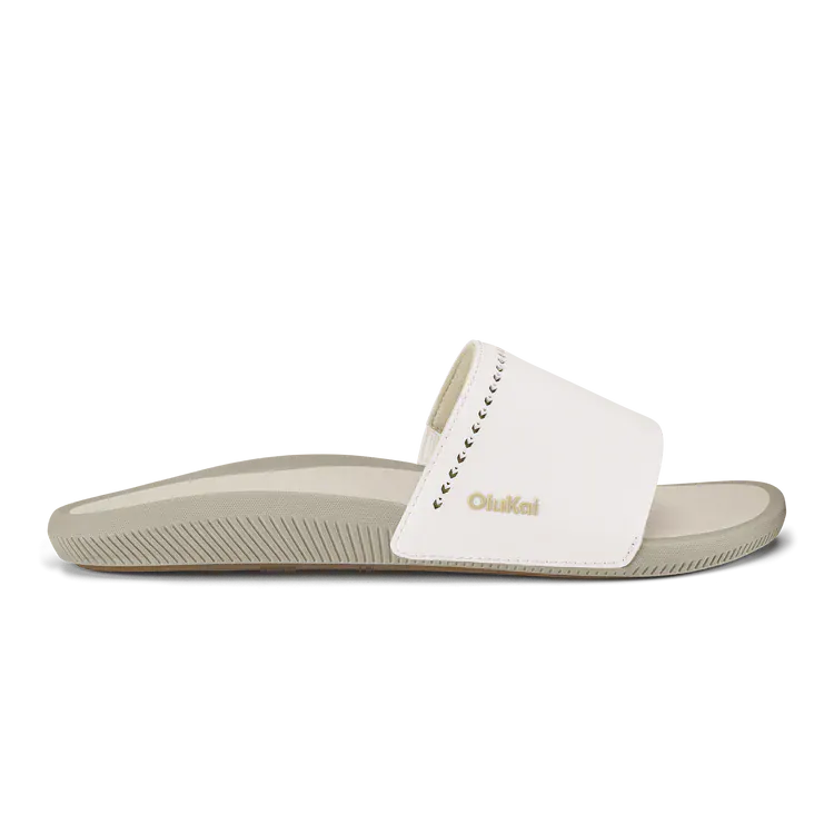 OluKai Women's Ulele Slides- Bright White/ Tapa