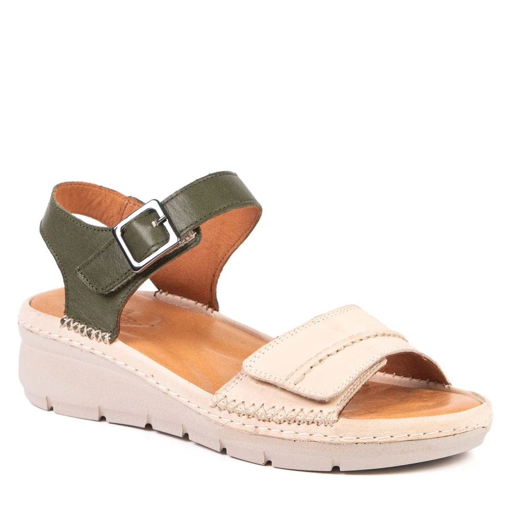 Portofino Women's Emilia Wedge Sandals- Off White/ Green