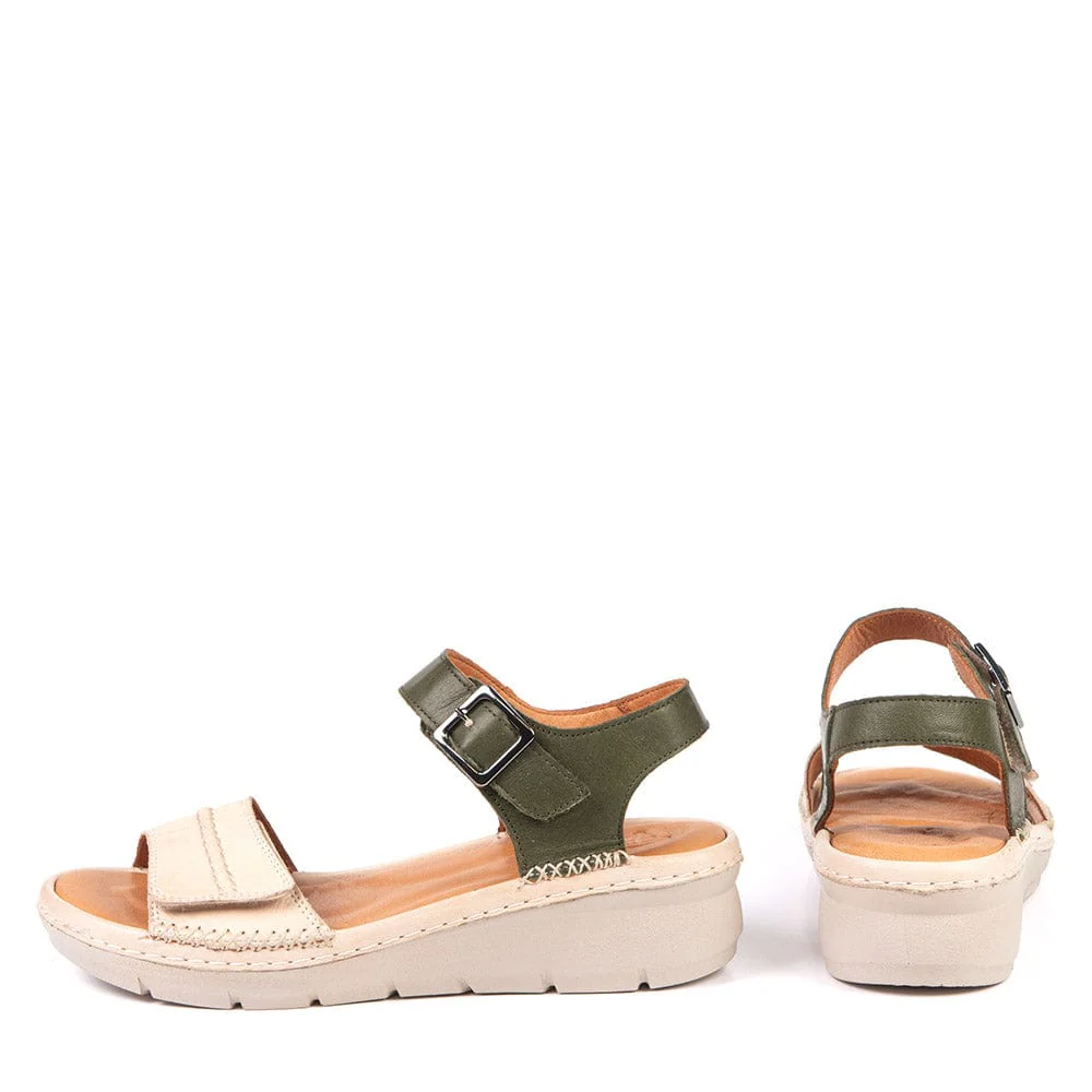Portofino Women's Emilia Wedge Sandals- Off White/ Green - Image 3