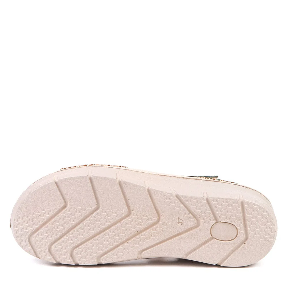 Portofino Women's Emilia Wedge Sandals- Off White/ Green - Image 4