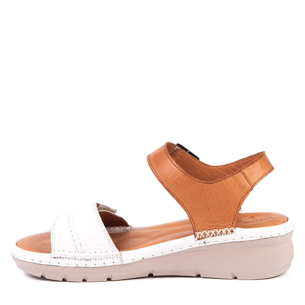 Portofino Women's Emilia Wedge Sandals- White/ Tan - Image 2