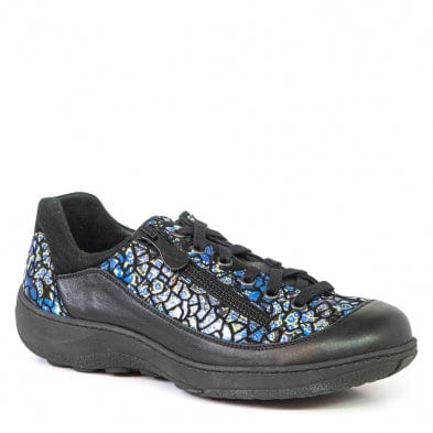 Portofino Women's Pattern Lace & Zip Sneakers- Seine/ Blue Glass