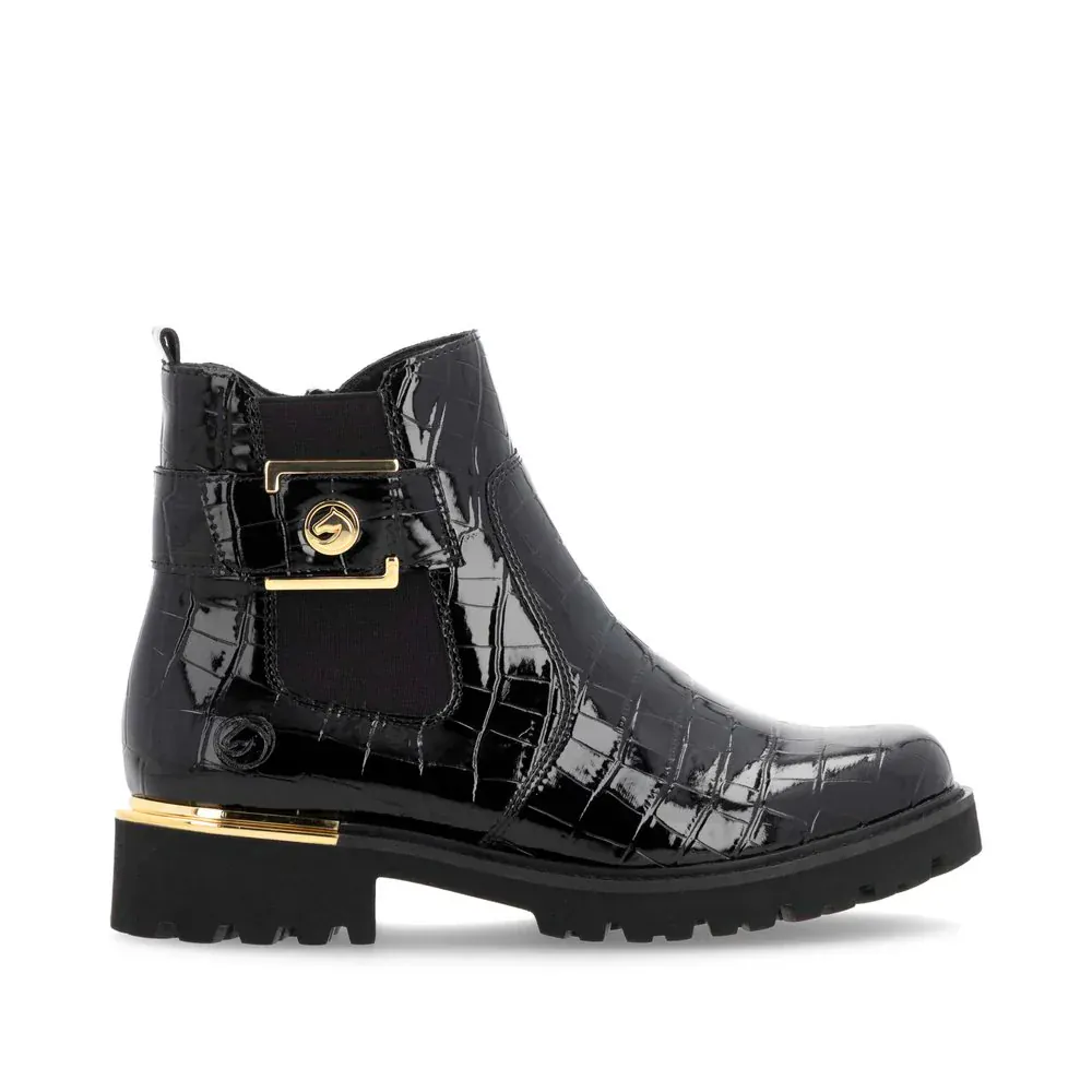 Remonte Women's D8684-03 Short Chelsea Boots- Black Patent