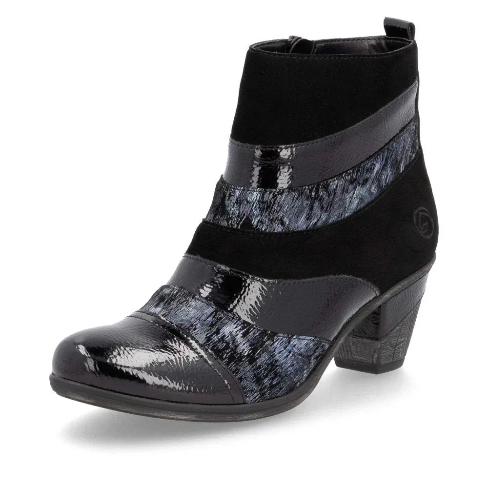 Remonte Women's D8798-03 Short Heeled Booties- Black Combi - Image 2
