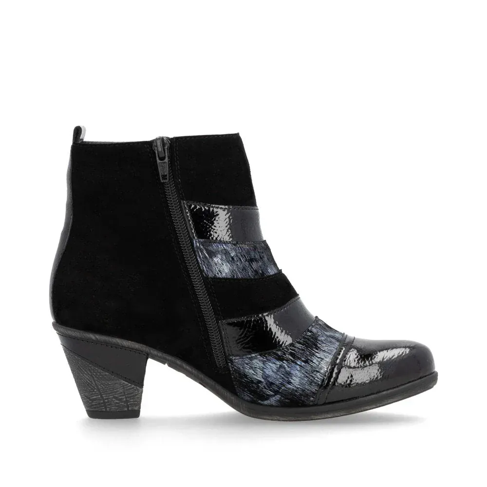 Remonte Women's D8798-03 Short Heeled Booties- Black Combi - Image 3