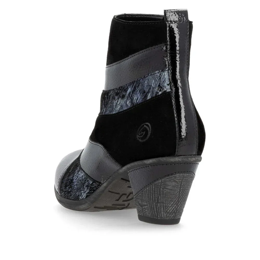 Remonte Women's D8798-03 Short Heeled Booties- Black Combi - Image 4