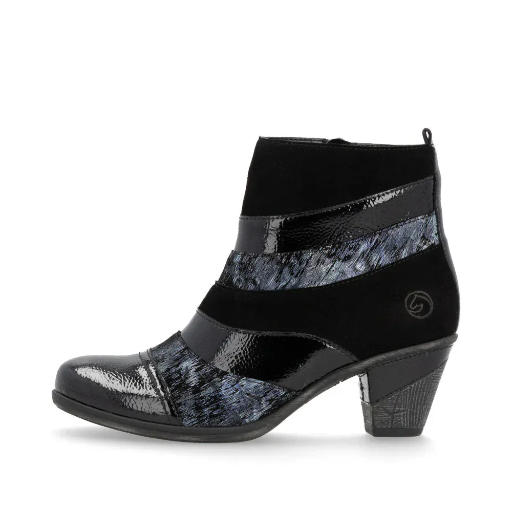 Remonte Women's D8798-03 Short Heeled Booties- Black Combi - Image 6