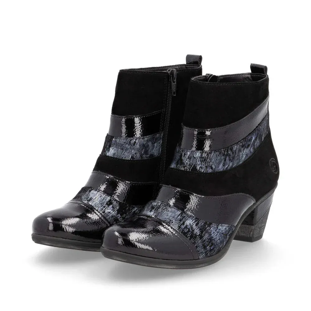 Remonte Women's D8798-03 Short Heeled Booties- Black Combi - Image 9