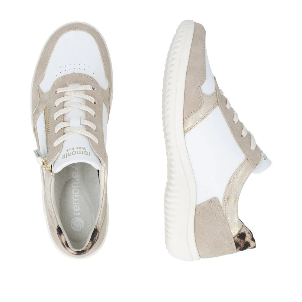 Remonte Women's D1E06-82 Lace & Zip Sneakers- White/ Gold - Image 3