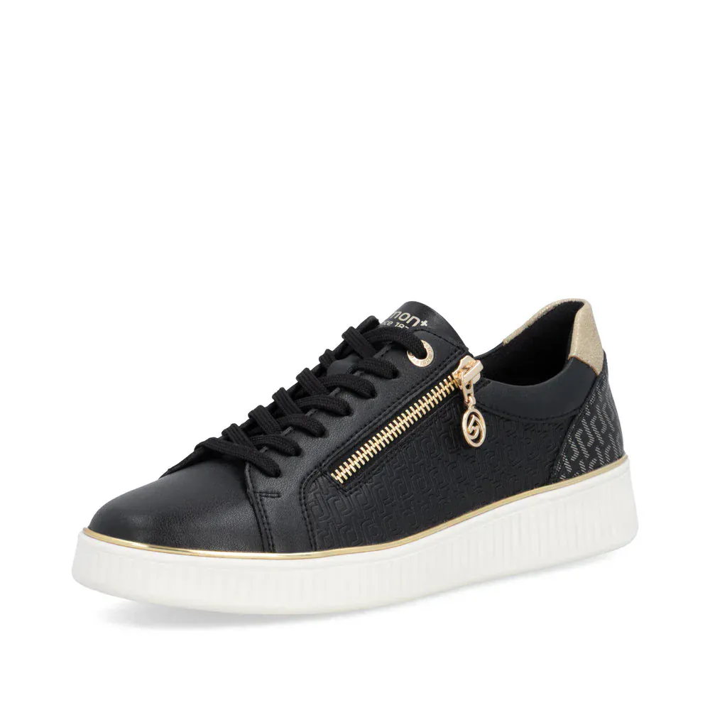Remonte Women's D2E00-04 Zip & Lace Sneakers- Black Combi - Image 2