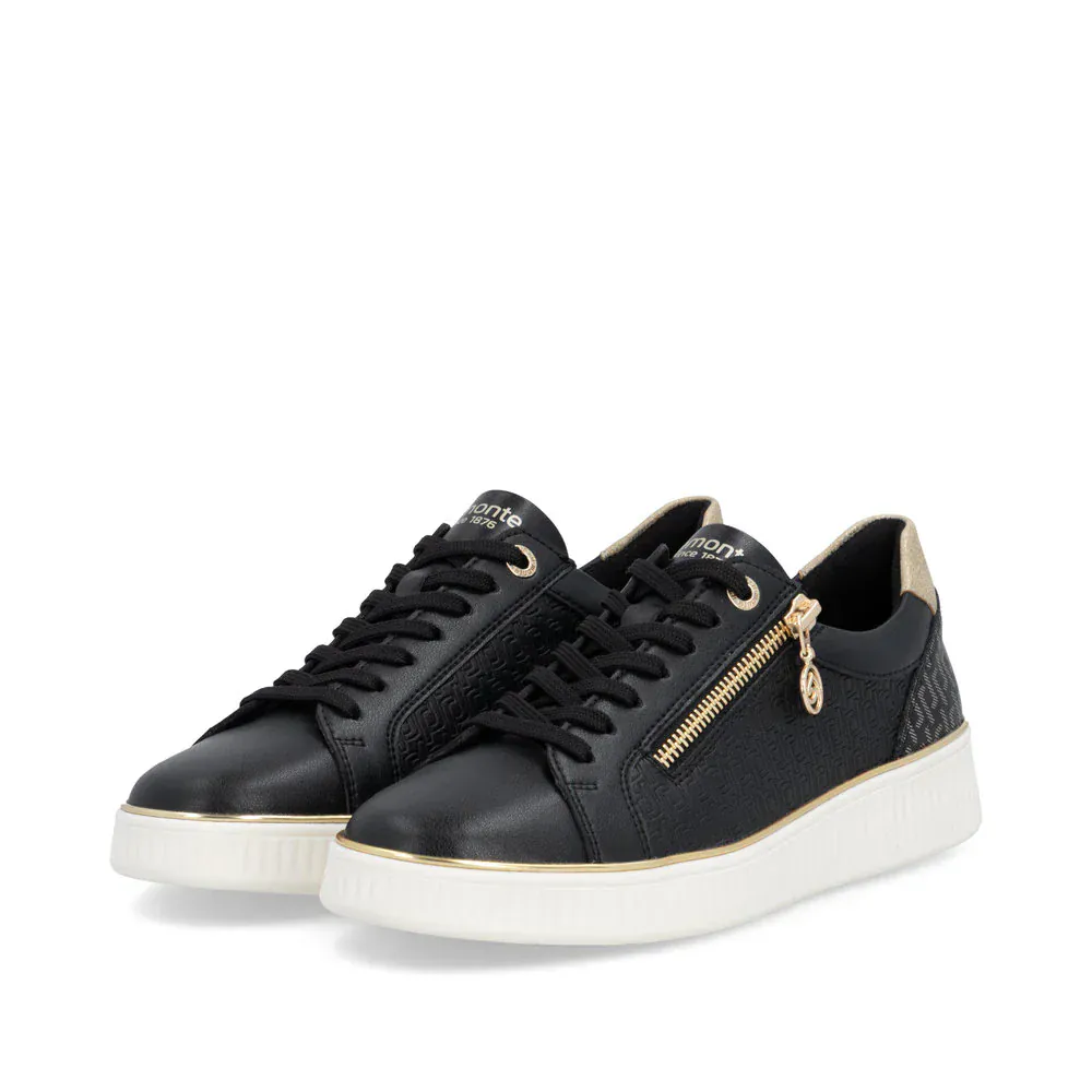Remonte Women's D2E00-04 Zip & Lace Sneakers- Black Combi - Image 4
