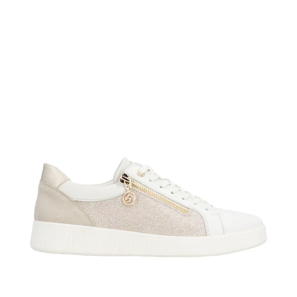 Remonte Women's D2E00-81 Zip & Lace Sneakers- White/ Gold