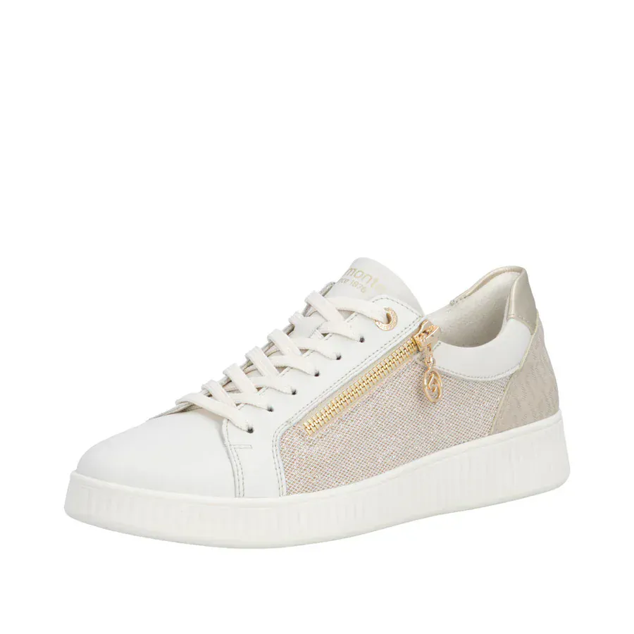 Remonte Women's D2E00-81 Zip & Lace Sneakers- White/ Gold - Image 2