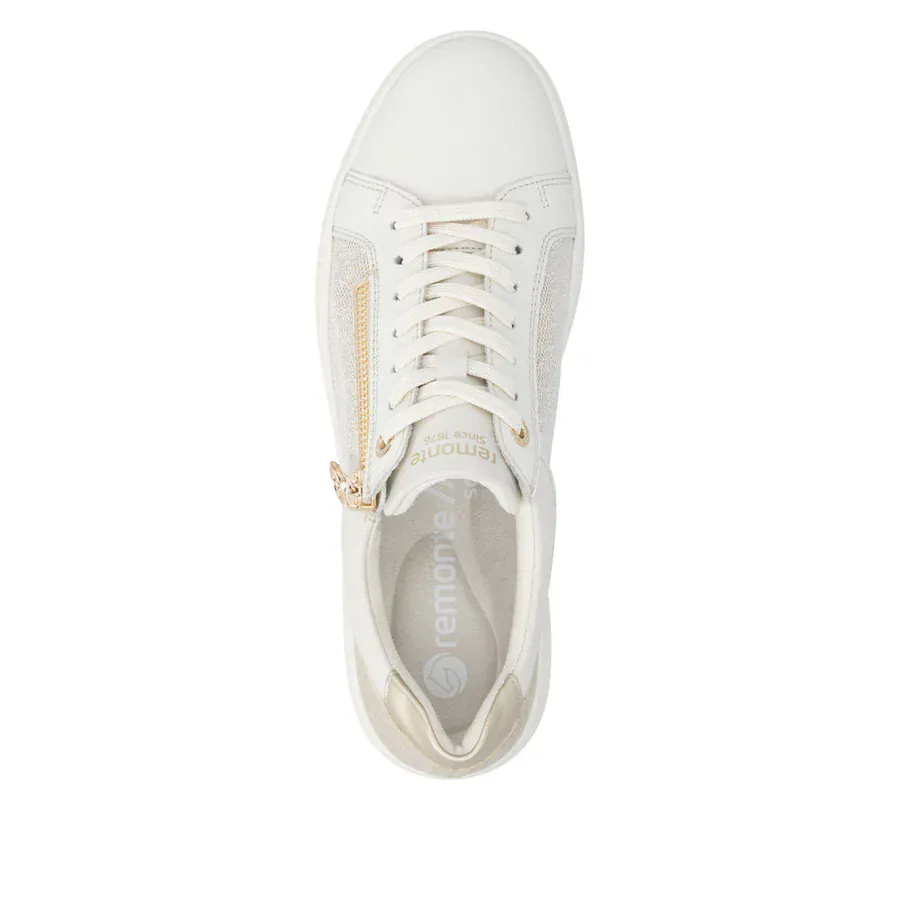 Remonte Women's D2E00-81 Zip & Lace Sneakers- White/ Gold - Image 3