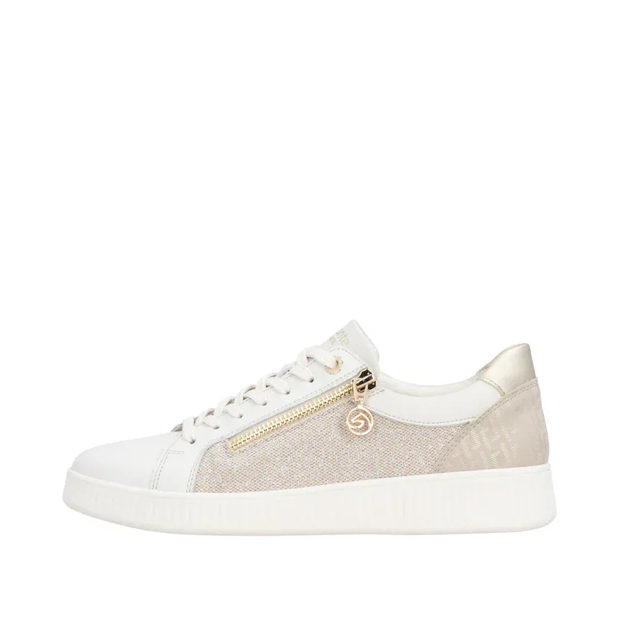Remonte Women's D2E00-81 Zip & Lace Sneakers- White/ Gold - Image 4