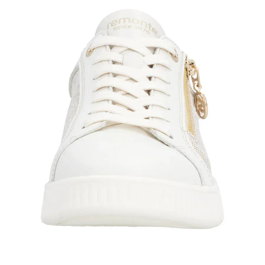 Remonte Women's D2E00-81 Zip & Lace Sneakers- White/ Gold - Image 5