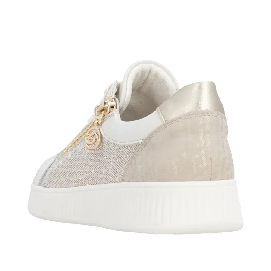 Remonte Women's D2E00-81 Zip & Lace Sneakers- White/ Gold - Image 6