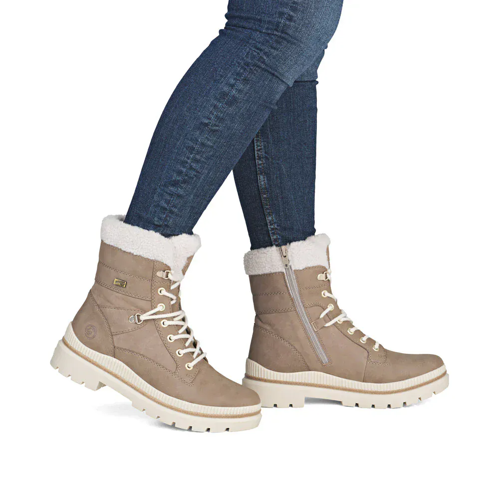 Remonte Women's D0C77-20 Mid Lace & Zip Winter Boots- Tan Combi - Image 11