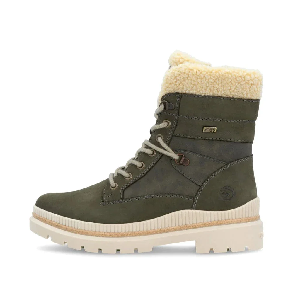Remonte Women's D0C77-54 Mid Lace & Zip Winter Boots- Green Combi - Image 2