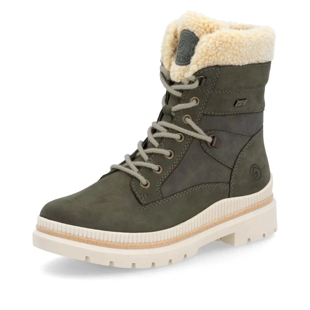 Remonte Women's D0C77-54 Mid Lace & Zip Winter Boots- Green Combi - Image 3