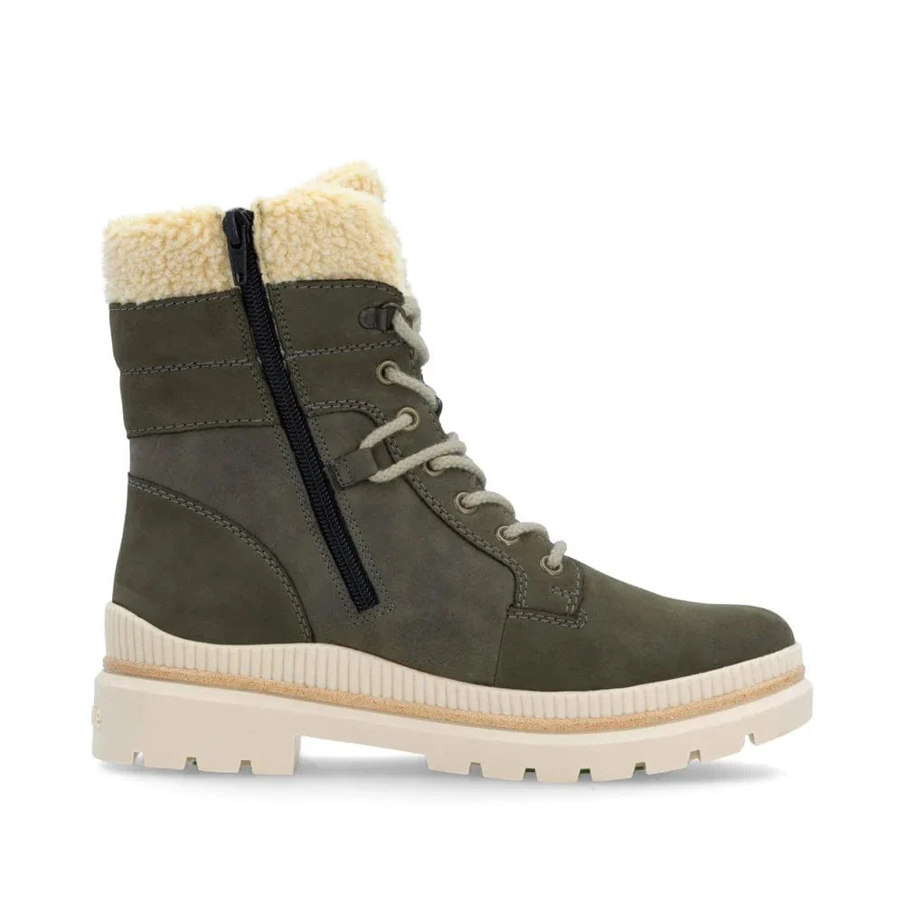 Remonte Women's D0C77-54 Mid Lace & Zip Winter Boots- Green Combi - Image 4