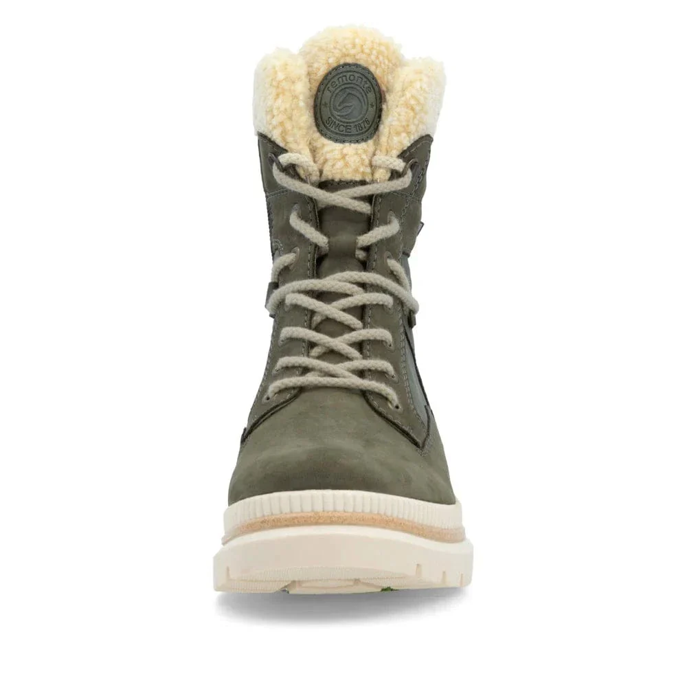 Remonte Women's D0C77-54 Mid Lace & Zip Winter Boots- Green Combi - Image 5