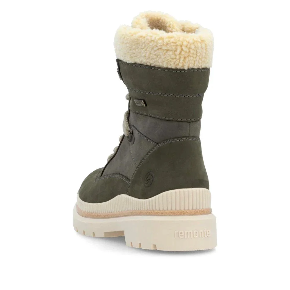 Remonte Women's D0C77-54 Mid Lace & Zip Winter Boots- Green Combi - Image 7