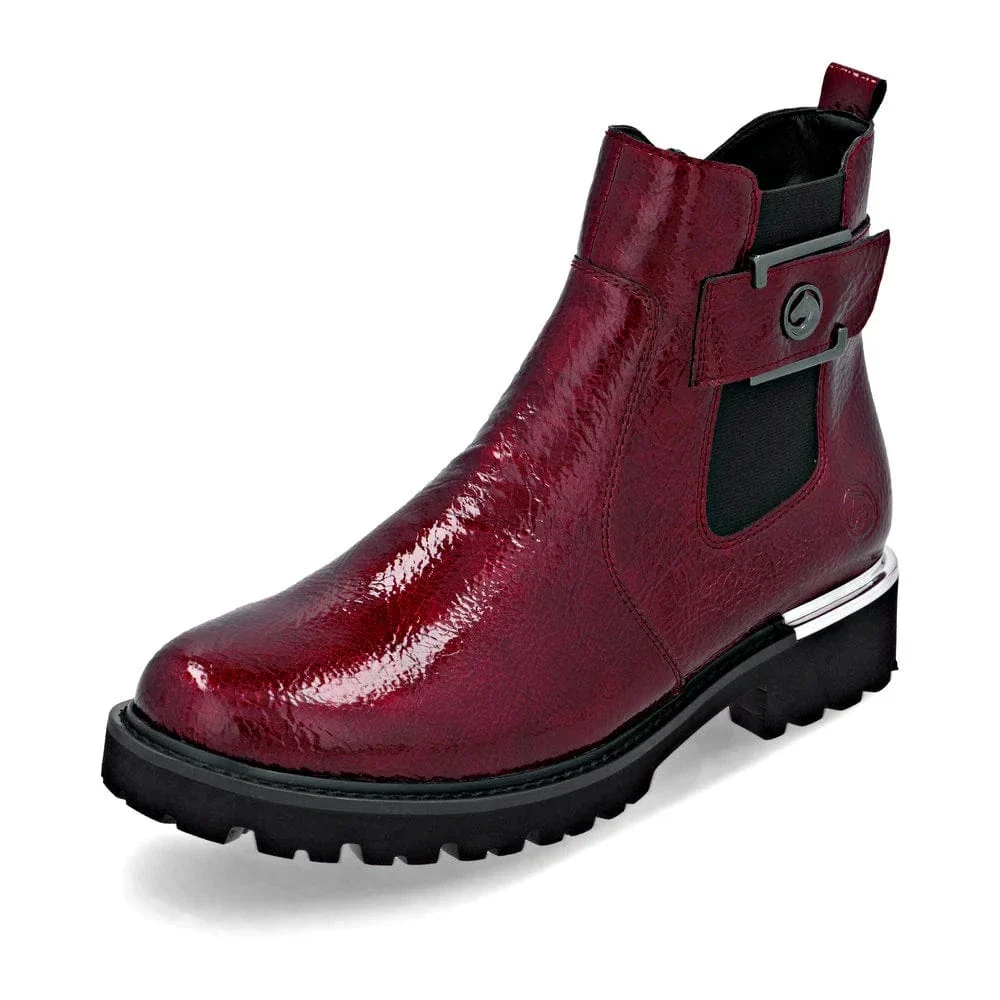 Remonte Women's D8684-33 Short Chelsea Boots- Red Patent - Image 2