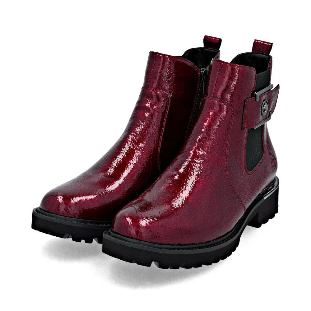 Remonte Women's D8684-33 Short Chelsea Boots- Red Patent - Image 3