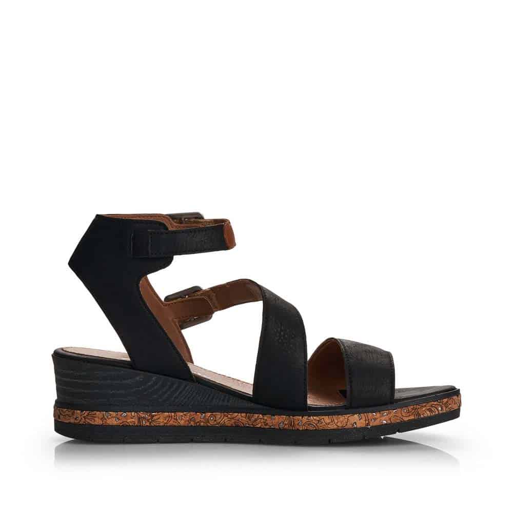 Remonte Women's D3052-01 Ankle Strap Wedge Sandals- Black
