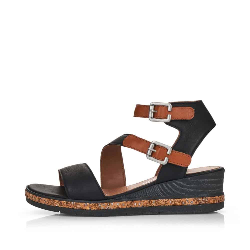 Remonte Women's D3052-01 Ankle Strap Wedge Sandals- Black - Image 4