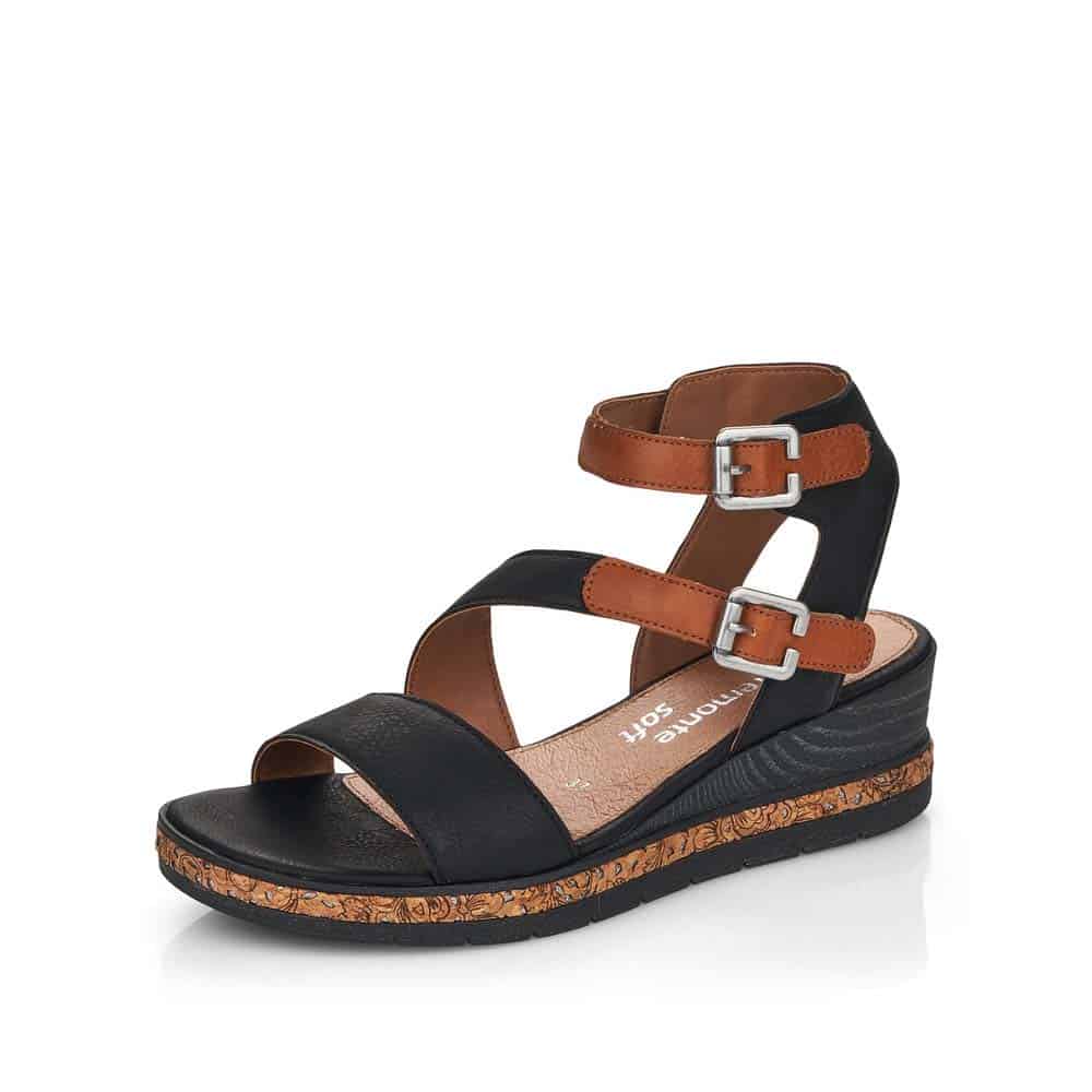 Remonte Women's D3052-01 Ankle Strap Wedge Sandals- Black - Image 9