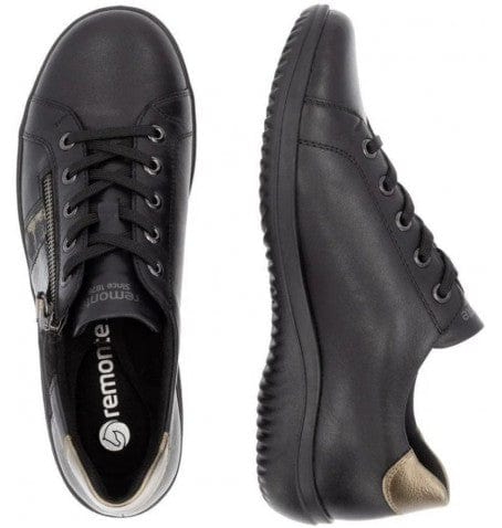 Remonte Women's D1E00-03 Lace & Zip Sneakers- Black Combi - Image 3