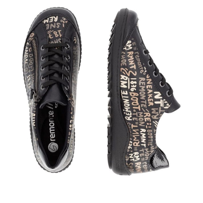 Remonte Women's R1402-09 Lace & Zip Sneakers- Black Writing - Image 6