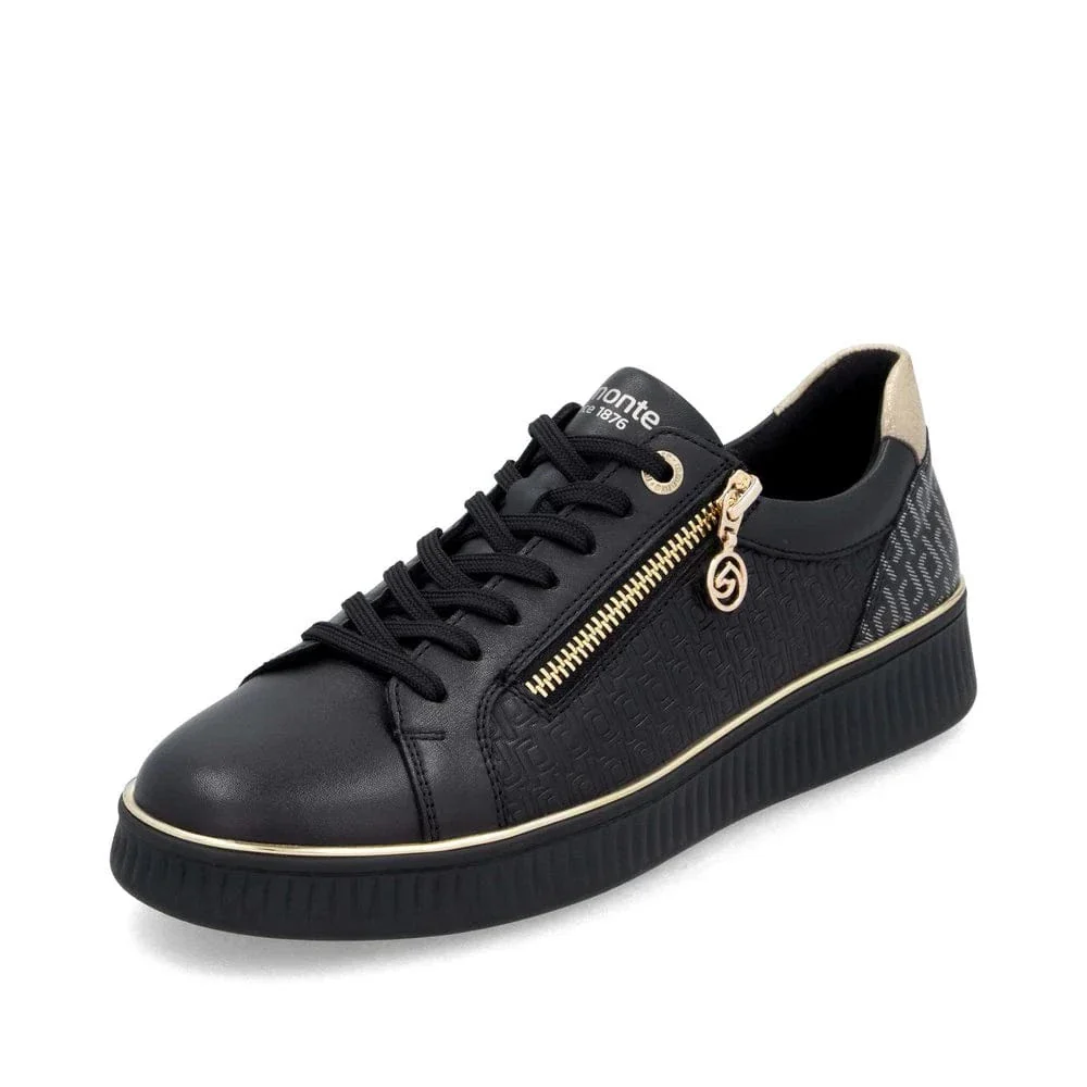 Remonte Women's D2E00-03 Zip & Lace Sneakers- Black - Image 2
