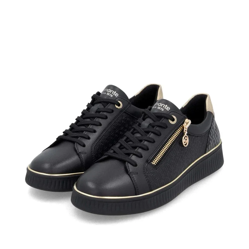 Remonte Women's D2E00-03 Zip & Lace Sneakers- Black - Image 3