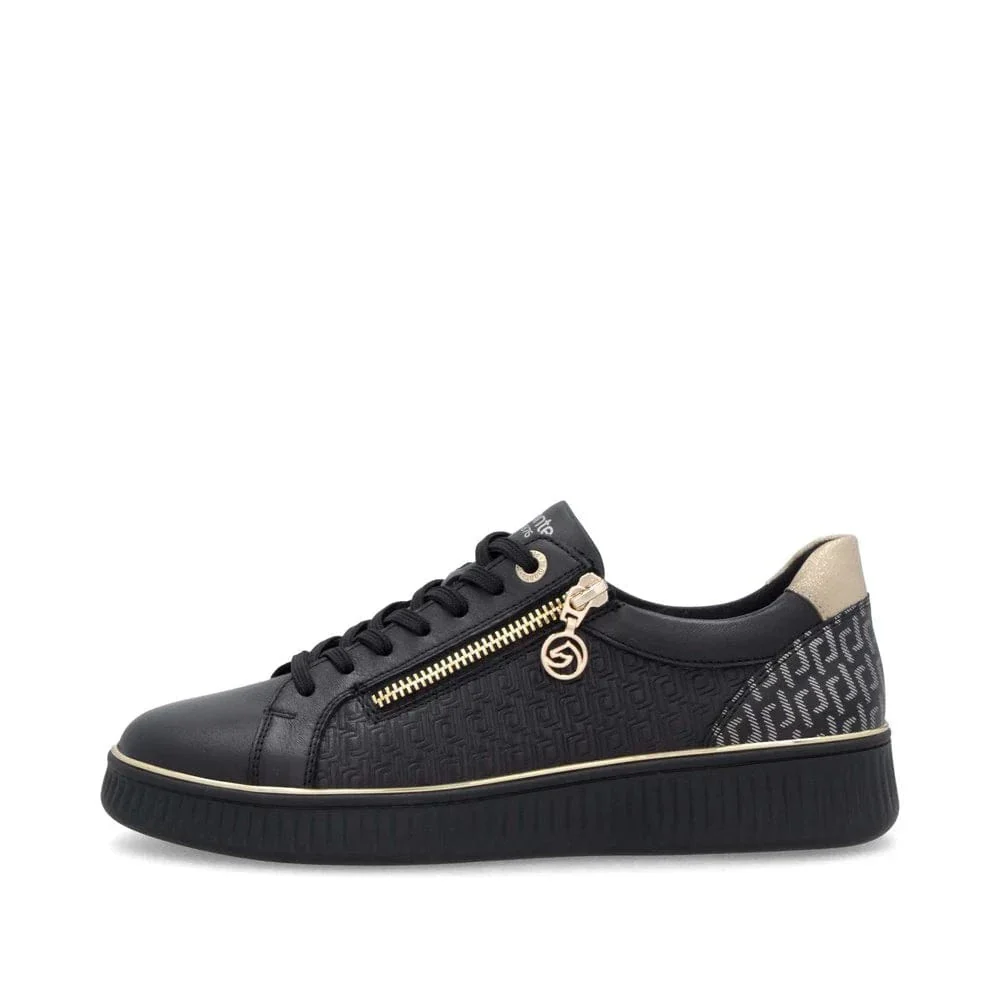 Remonte Women's D2E00-03 Zip & Lace Sneakers- Black - Image 4