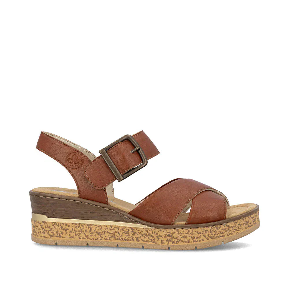 Rieker Women's 63795-22 Wedge Sandals- Brown