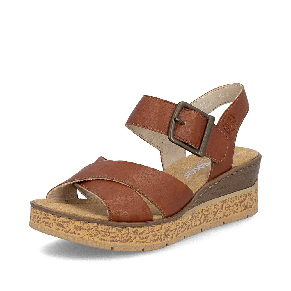 Rieker Women's 63795-22 Wedge Sandals- Brown - Image 2
