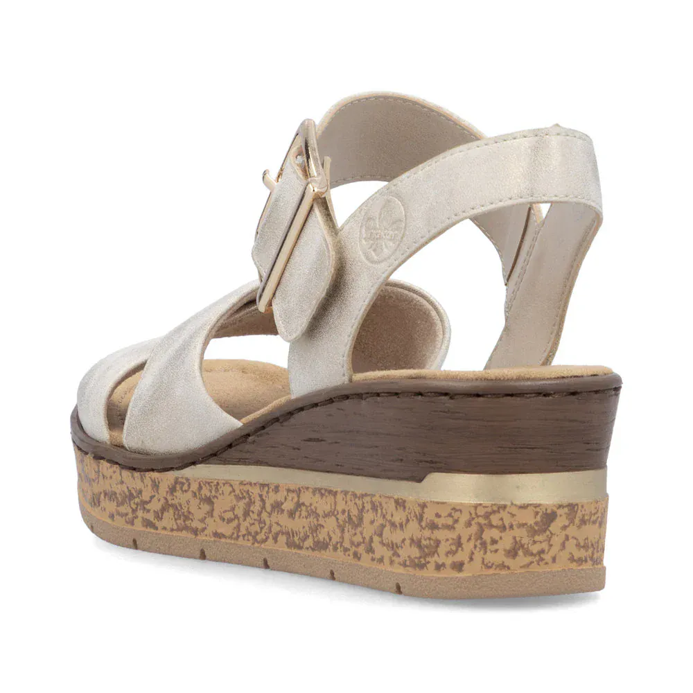 Rieker Women's 63795-60 Wedge Sandals- Beige - Image 4