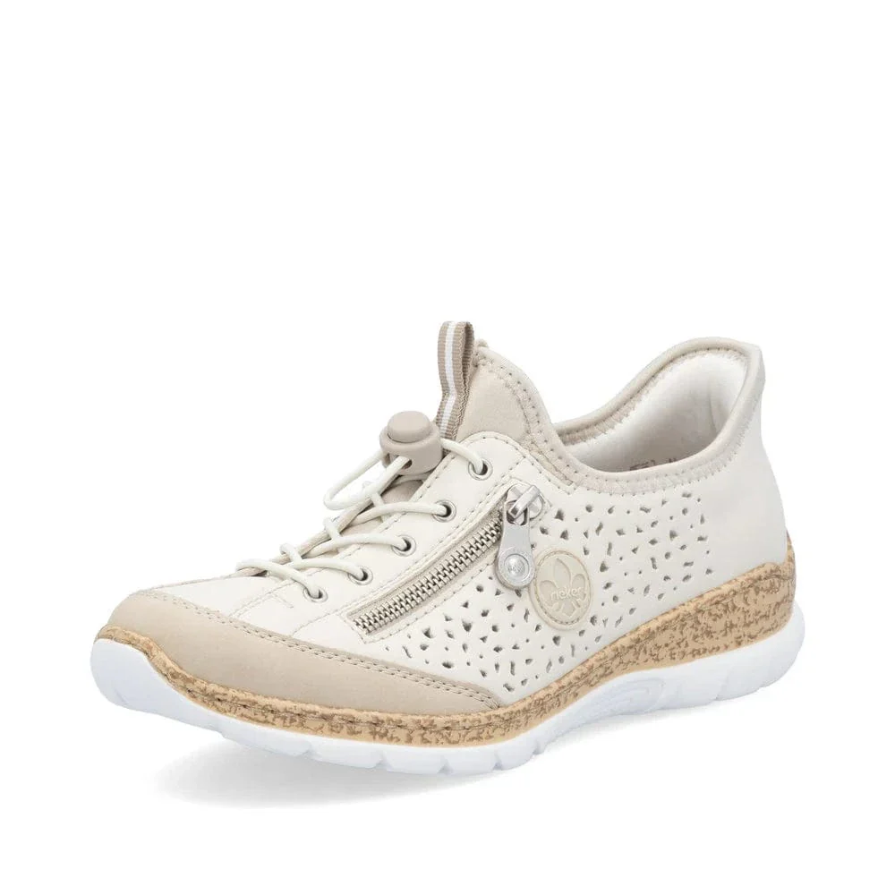 Rieker Women's N42V3-60 Eikezip Perf Sneakers- Cream - Image 2