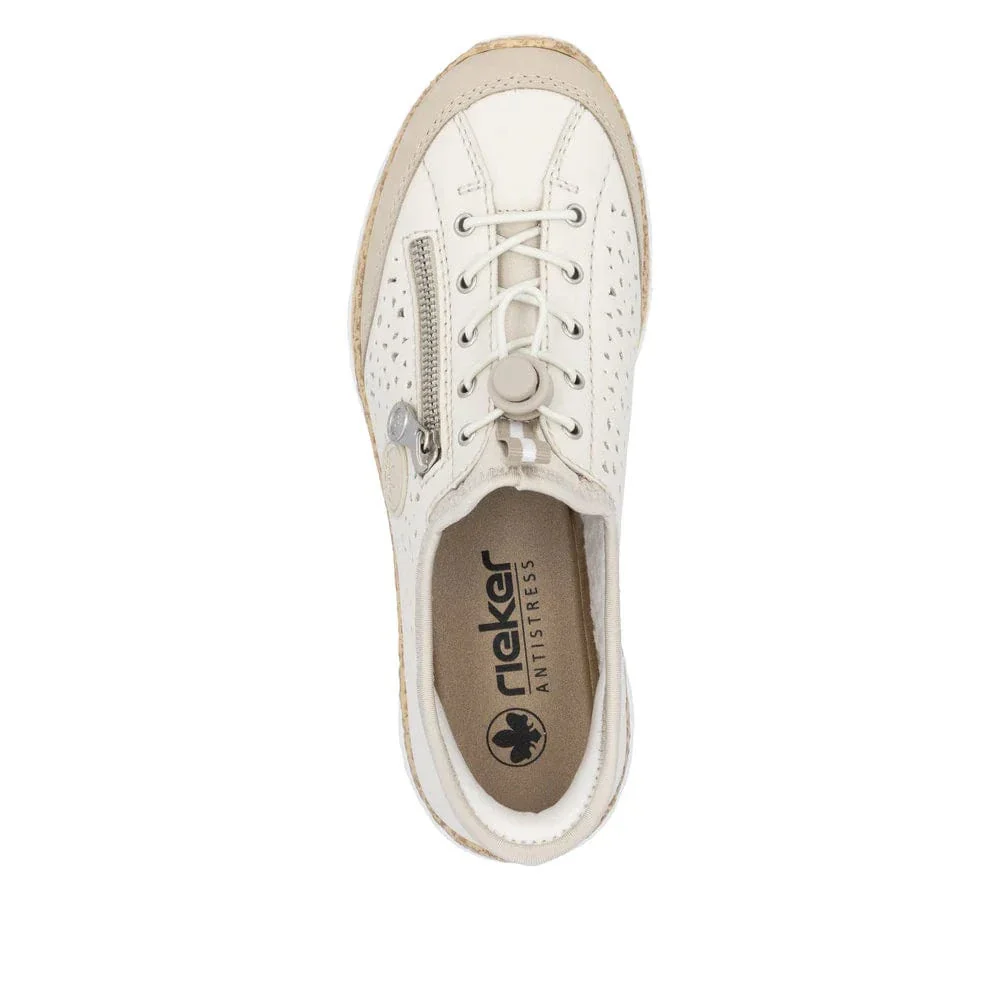 Rieker Women's N42V3-60 Eikezip Perf Sneakers- Cream - Image 4