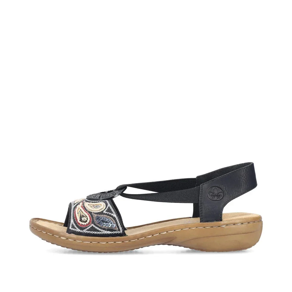 Rieker Women's 608B4-00 Elastic Slingback Sandals- Black Combi - Image 4