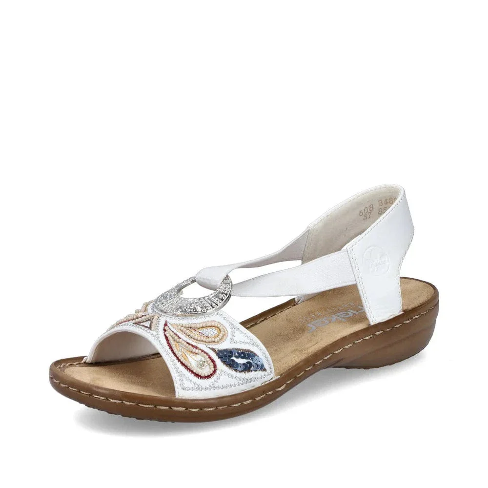 Rieker Women's 608B4-80 Elastic Slingback Sandals- White Combi - Image 2