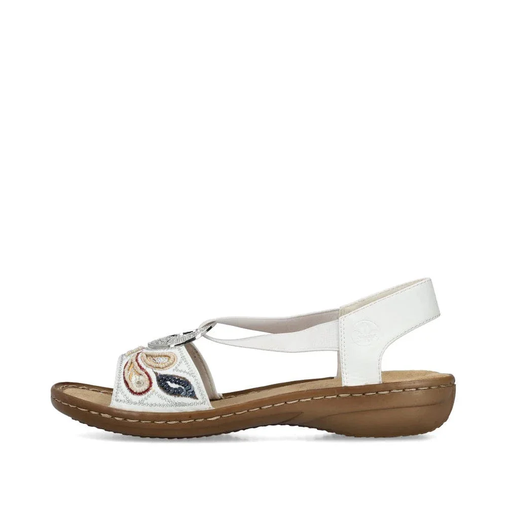 Rieker Women's 608B4-80 Elastic Slingback Sandals- White Combi - Image 3