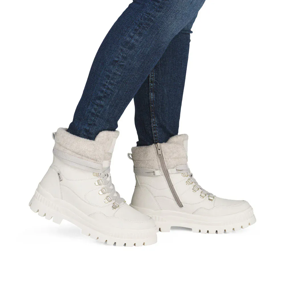 Rieker Women's W2171-81 Lace & Zip Mid Winter Boots- White - Image 10