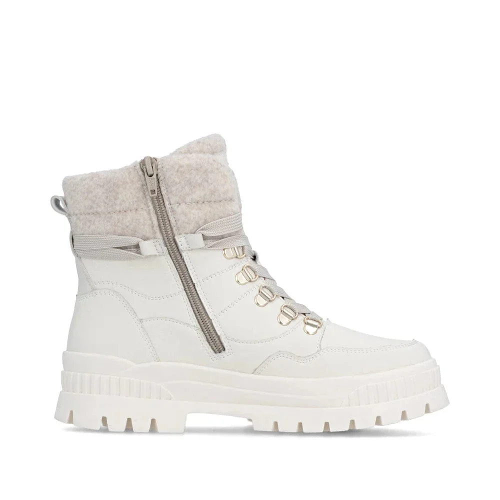Rieker Women's W2171-81 Lace & Zip Mid Winter Boots- White - Image 4