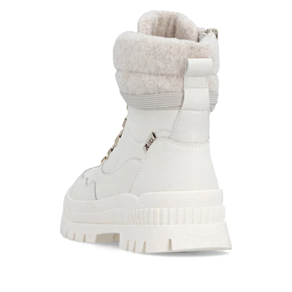 Rieker Women's W2171-81 Lace & Zip Mid Winter Boots- White - Image 5